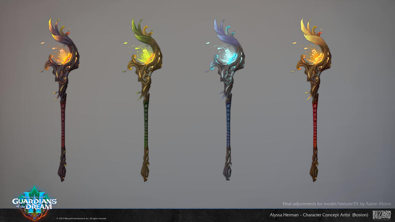 World of Warcraft - 10.2 - Emerald Dream 2H Outdoor Staff Color Variants