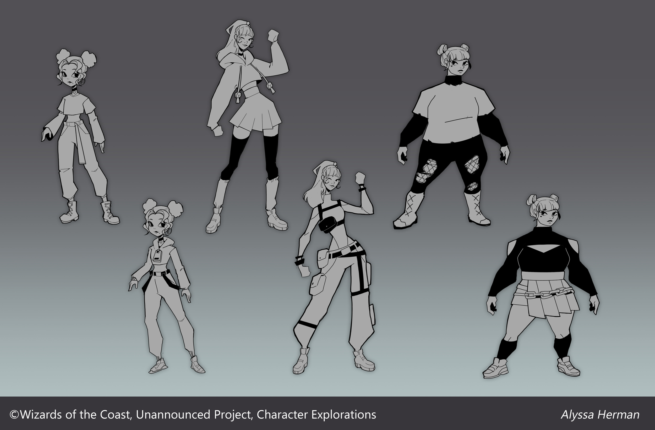Female character body types/fashion explorations