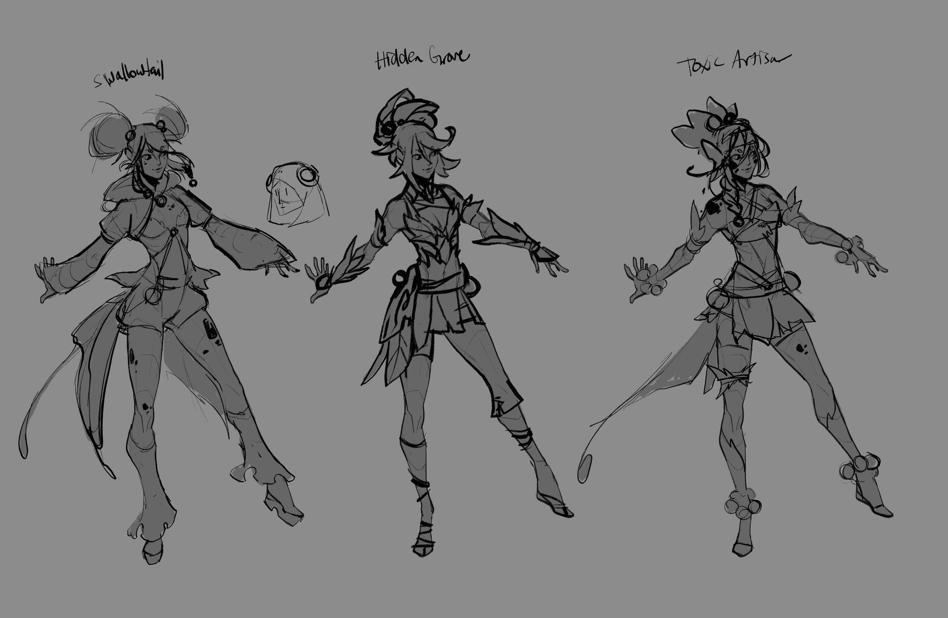 poison character (pre Blackthorn) sketches